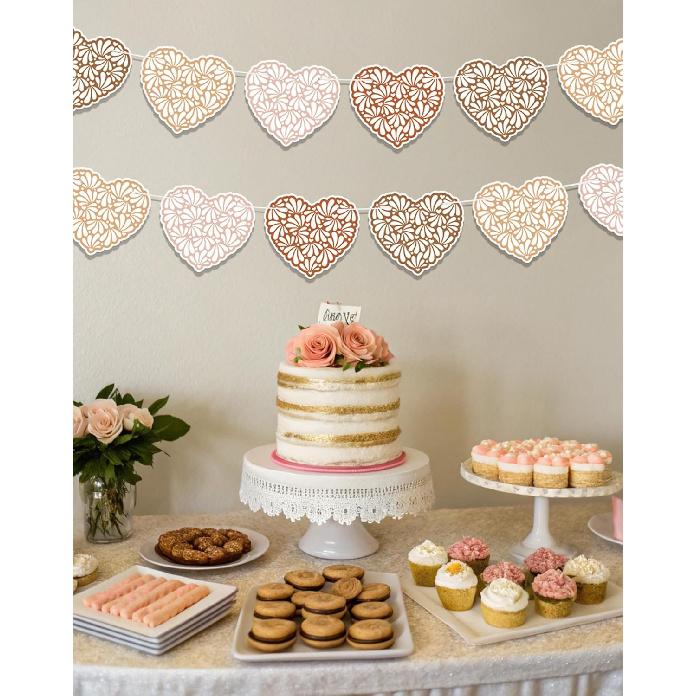 Talavera Cielito Lindo Heart Banner - 2 PCS Papel Picado Hearts Garland, Mexican Wedding decorations for Cinco de Mayo, Baby Shower or Boho Party