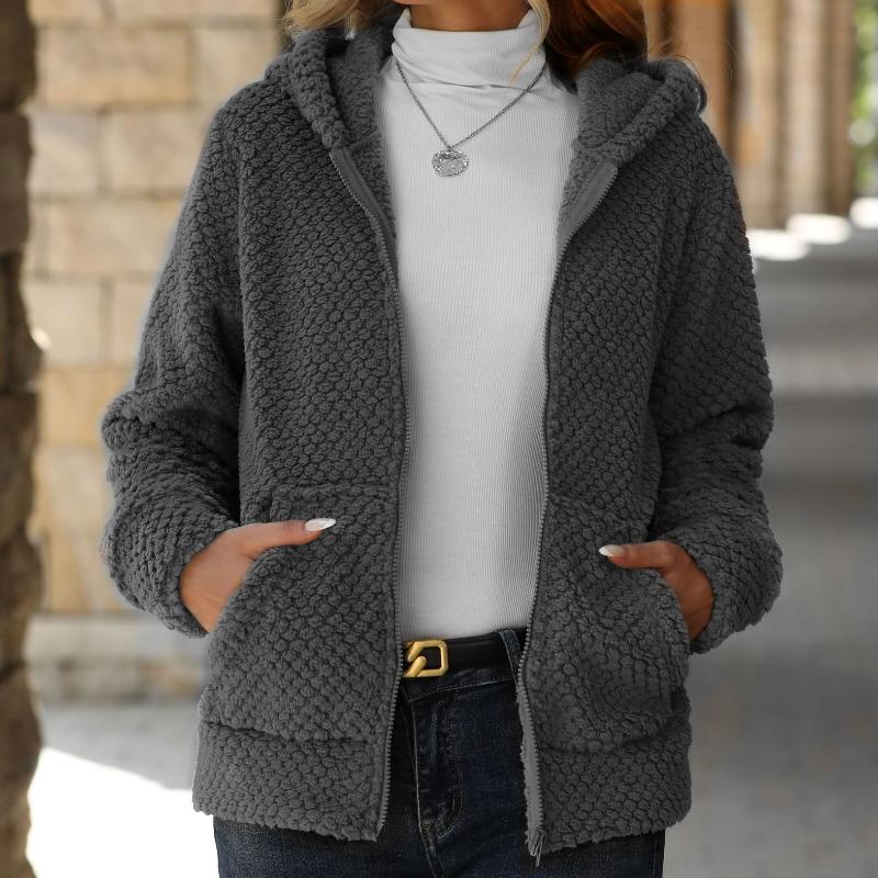 2025 New Style, Women's Wear, Autumn/Winter Loose Coat, Pocket Design, Hoodie, Zipper Cardigan, Women's Plush Coat