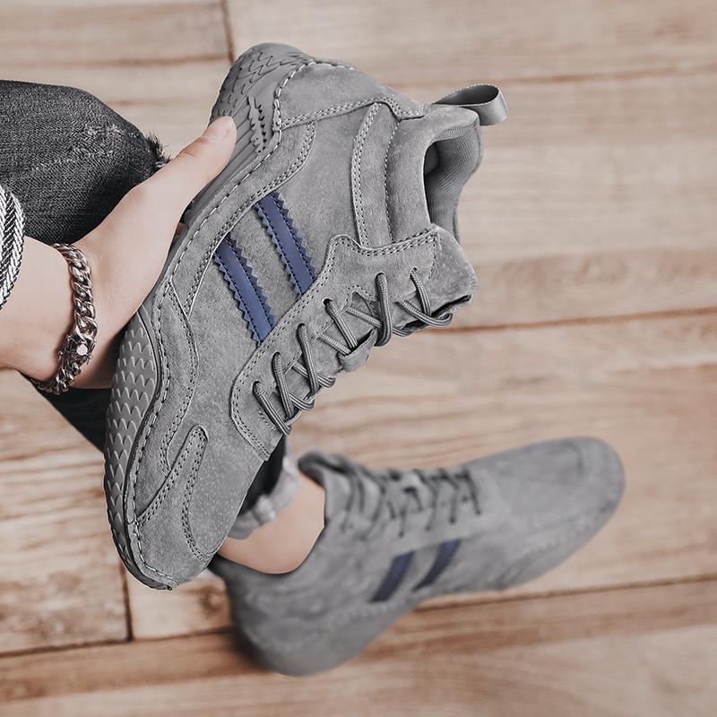 Fashion All-match Male Comfortable Ankle Boots Men's Shoes Lace-Up Stylish Men's High Top Sneakers Leather Men Winter Plush Snow Boots