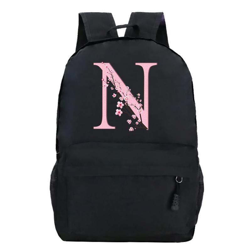Back To School Rucksacks Trend Graphic Flower Alphabet Harajuku Style Trend Open-air Journey Knapsack Zip Laptop Bagpack