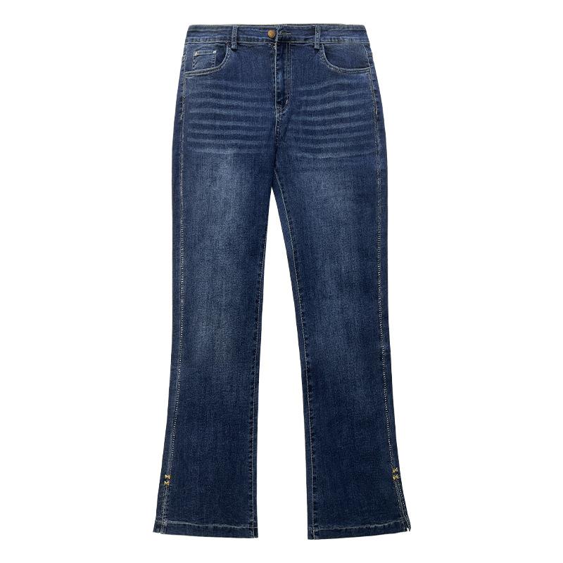Plus Size Women's New Fall Stretch High Waisted Slit Skinny Flared Jeans