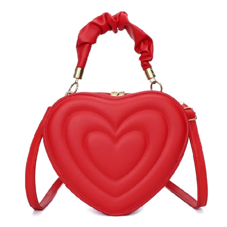 Solid Shoulder Crossbody Bag PU Leather Heart Shape Handbag for Daily Activity