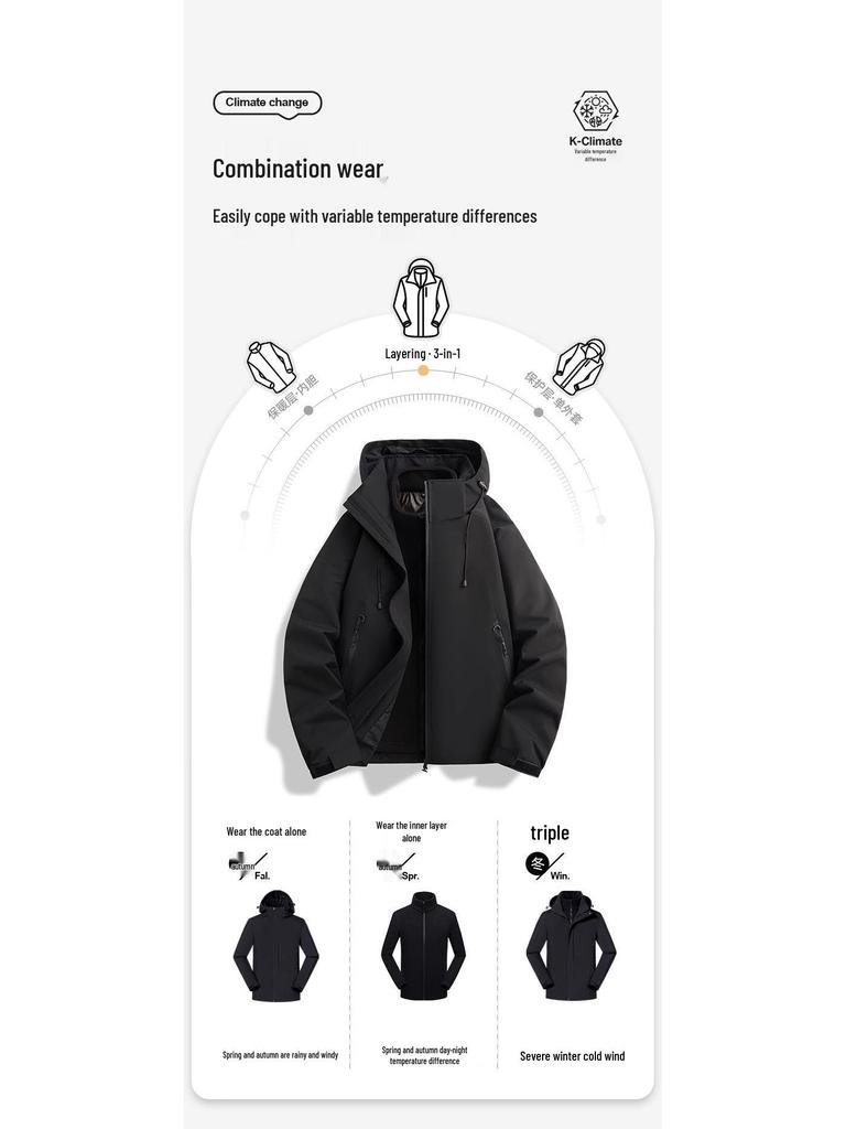 Woodpecker Women's 2025 3-in-1 Windproof Waterproof Jacket for Spring & Autumn Camping and Hiking