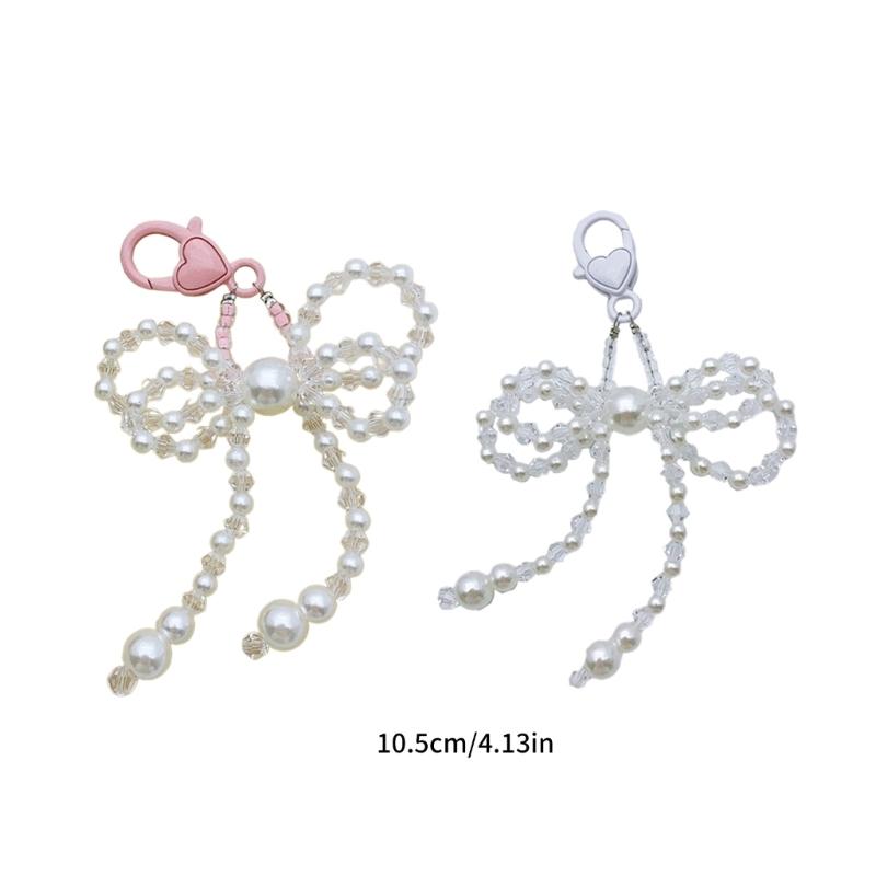 Y2K Crystal Beaded Bowknot Pendant Phone Strap Lanyard Pocket Keychain Strap Backpack Charm Car Keys Decoration Chain