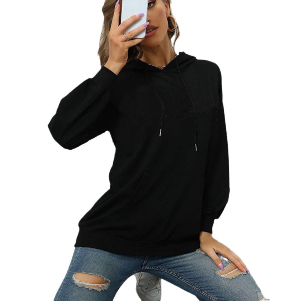 European and American Women's Plus Velvet Hooded Sweatshirt - Autumn/Winter 2023 New Arrival, Solid Color, Loose Long Sleeve