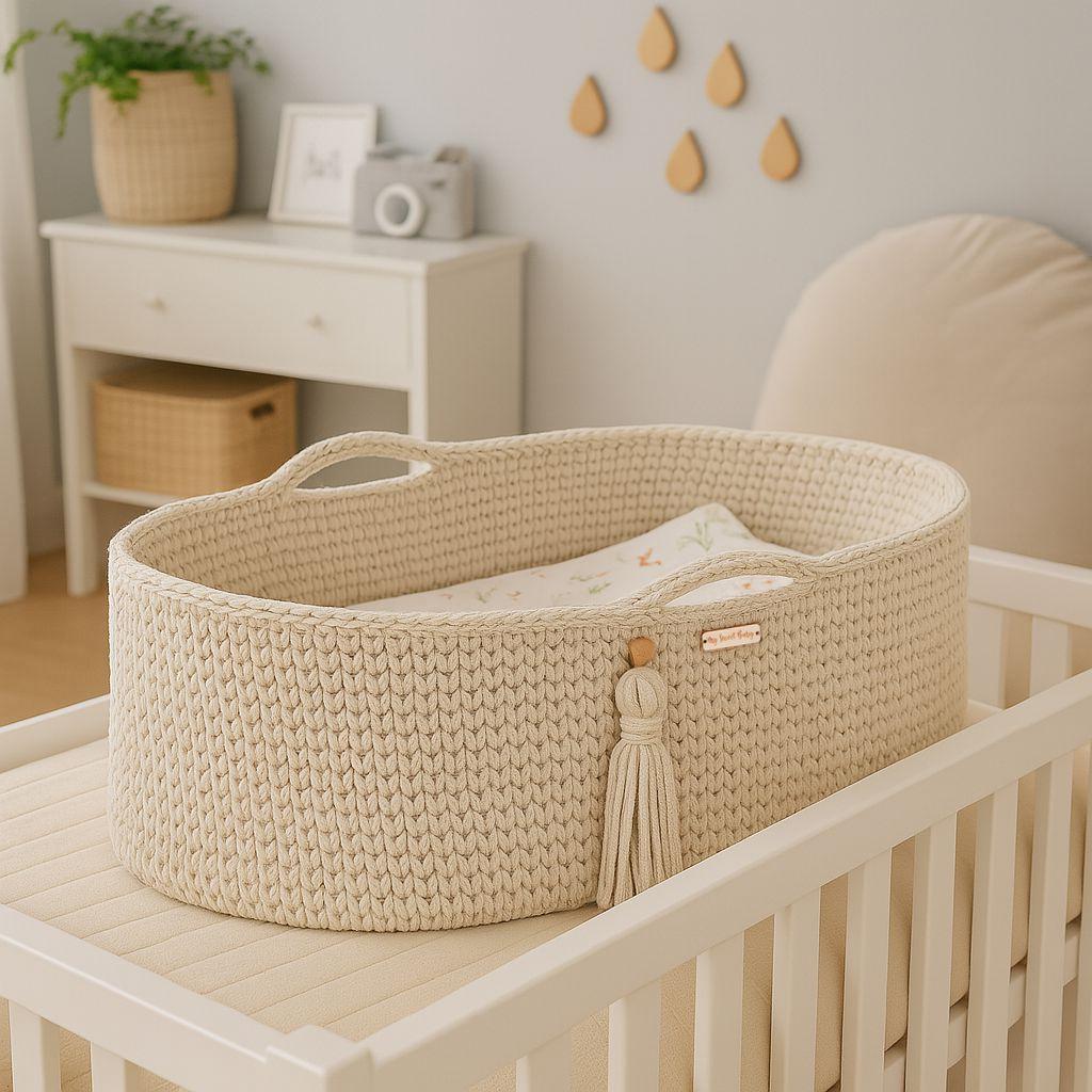 BOHO Handmade Moses Basket with Stand - Cream
