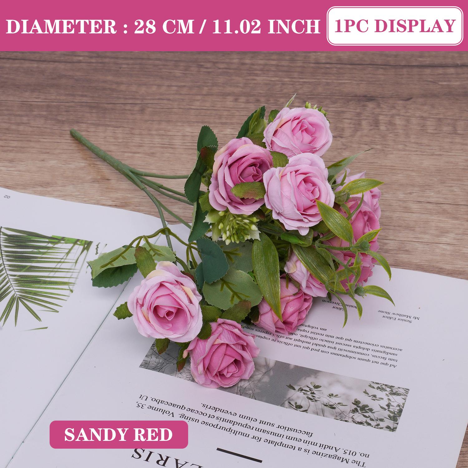 28cm 10 Heads Silk Rose Bouquet Artificial Flowers Bouquet for Wedding Valentine s Day Garden Party Decor Table Vase Centerpiece 1pc-no vase