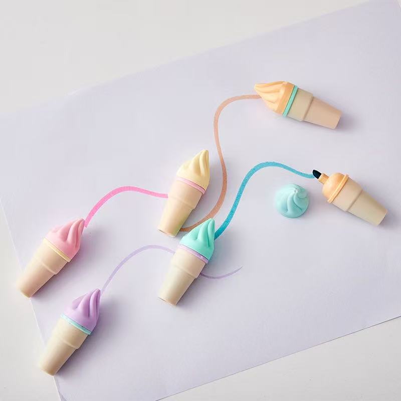6pcs Mini Sweet Cone Shaped Fluorescent Highlighter, Portable Marker Pen, Chisel tip