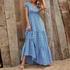 Women's Floral Maxi Dress Short Ruffle Sleeve Tiered High Waist Boho Vacation Dress
