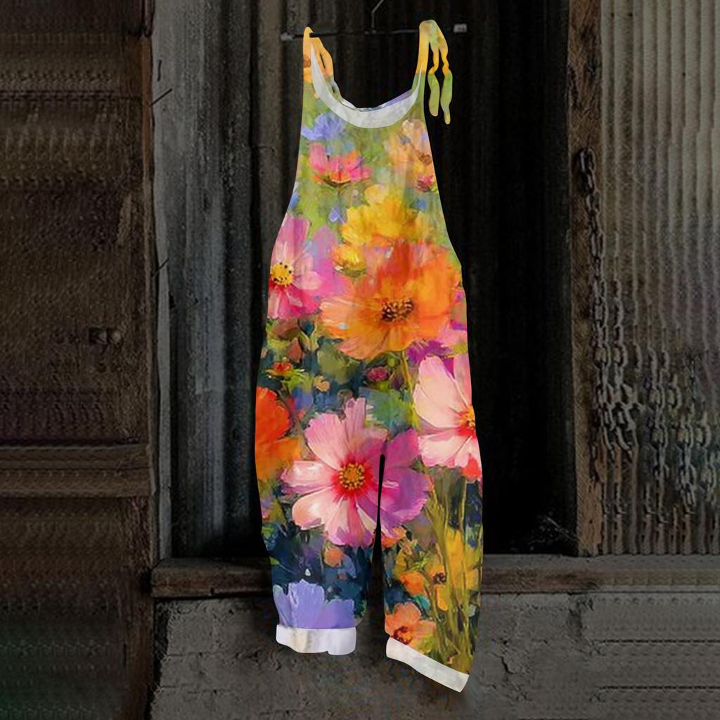 Women's Retro Printed Casual Loose, Retro Overalls Cotton And Linen One,piece Pants