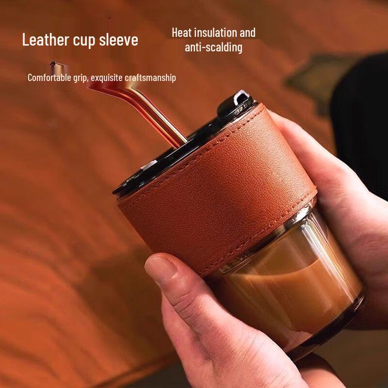 Elegant Bamboo-Style Glass Coffee Cup with Straw