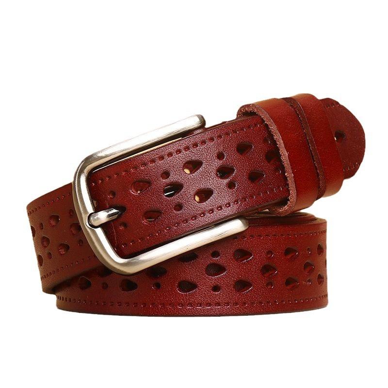 Belt Women'S Leather Premium No Punching Hollow High-End Decorative Belt First Layer Cowhide Pants Personalized Skirt