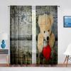 Lustiger Teddybär mit Geschenkbox Liebesherzen Transparente Vorhänge für Wohnzimmer Schlafzimmer Küchendekor Fenstervoiles Tüllvorhang