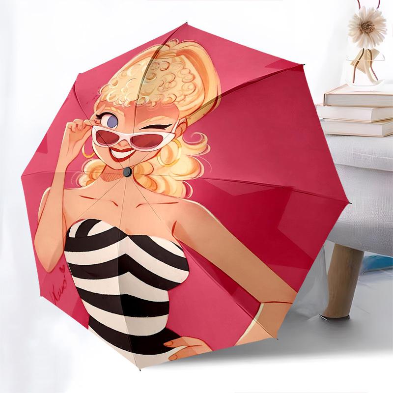 1pc Stripes Star Automatic Folding Umbrella - Compact 8-Rib Design, Durable Plastic & Iron1219L