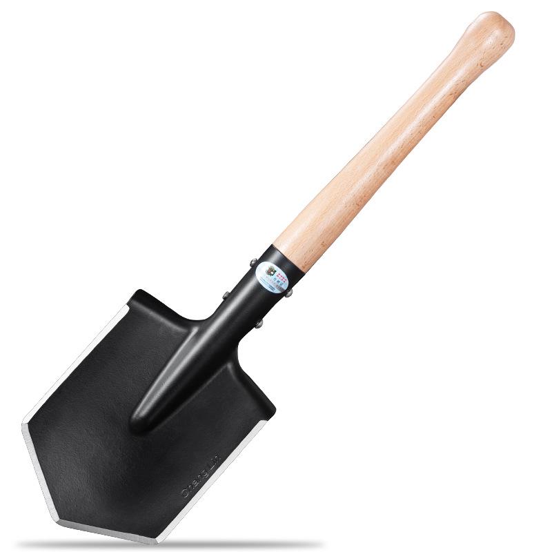 6B Multi-functional Entrenching Tool: Manganese Steel Large Combat Shovel with Wooden Handle, Vehicle-Mounted, Portable for Fishing and Outdoor Use.
