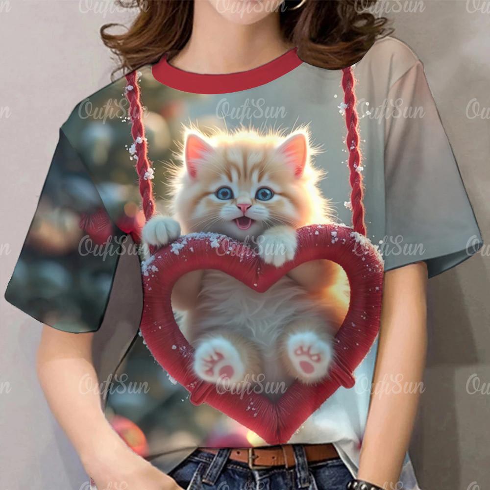 

Women s Cat Pattern T-shirt Women s Clothing Rainbow T-shirt 6XL