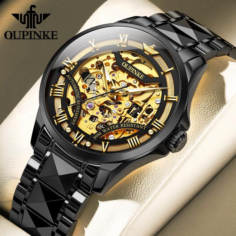 OUPINKE Men's Watch Full -automatic Mechanical Watch Hollow Movement Waterproof High -end Watch