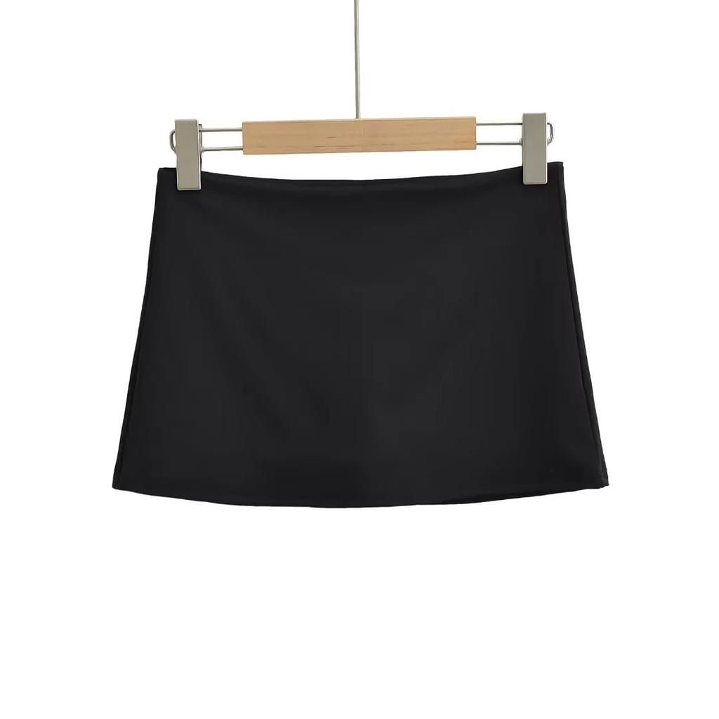 2025 Neuer einfarbiger Anti-Glare-Midirock für Damen mit integrierten Sicherheitshosen, Hüftbetonter Rock, Sexy kurzer Rock