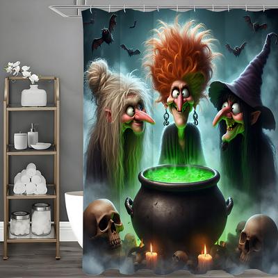 Halloween Magische Heks Schedel Medicijn Tank Potion Douchegordijn, Badkamer Decoratief Douchegordijn, Waterdicht Douchegordijn w