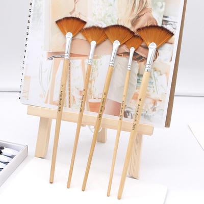 5Pcs Fan Shaped Nylon Hair Gouache Watercolor Paint Brush Set For School Painting Drawing Painting Brush Art Supplies