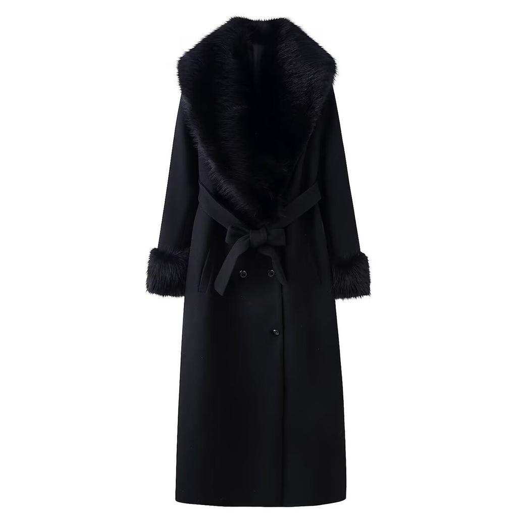 European and American style, new women's clothing, versatile, lapel breasted woolen wool collar long coat