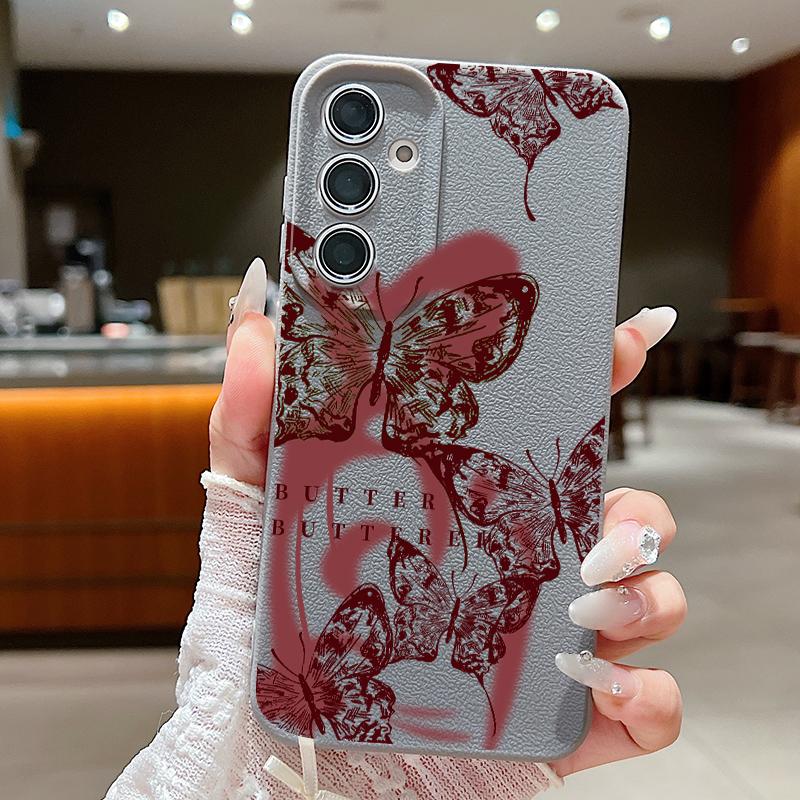 Soft Case For Samsung Galaxy A57 A37 A17 A56 A16 A55 A54 A15 A36 A26 INS Retro Butterfly Pattern Leather Texture TPU Phone Cover