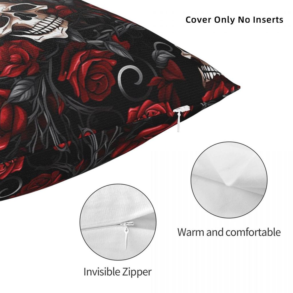 Gothic Skull And Rose Square Pillowcase Cushion Cover Pillow Case Throw Pillow Cover for Home Bedroom Car