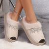 Baotou Cotton Mopping Winter New Round Head Suede Tassel Rhinestone Platform Anti-Slip Semi-Mopping