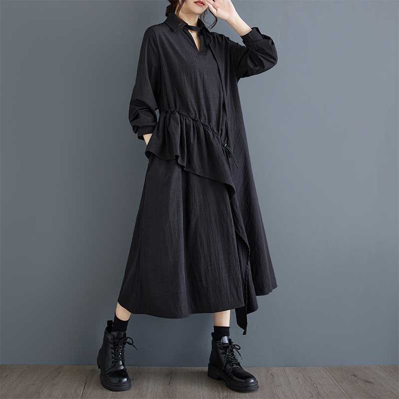 

New Loose Fashion Thin Irregular Pleated Ruffled Temperament Elegant Dresses One Size чорний