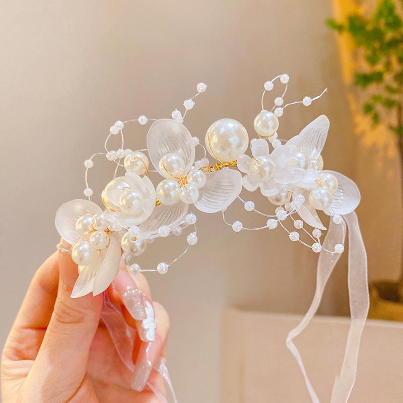Hair Jewelry Children Gifts Spring Bohemian Girls Bridal Pearl Hair Headdress Flower Wreath Bride Garland Head Hoop Headbands