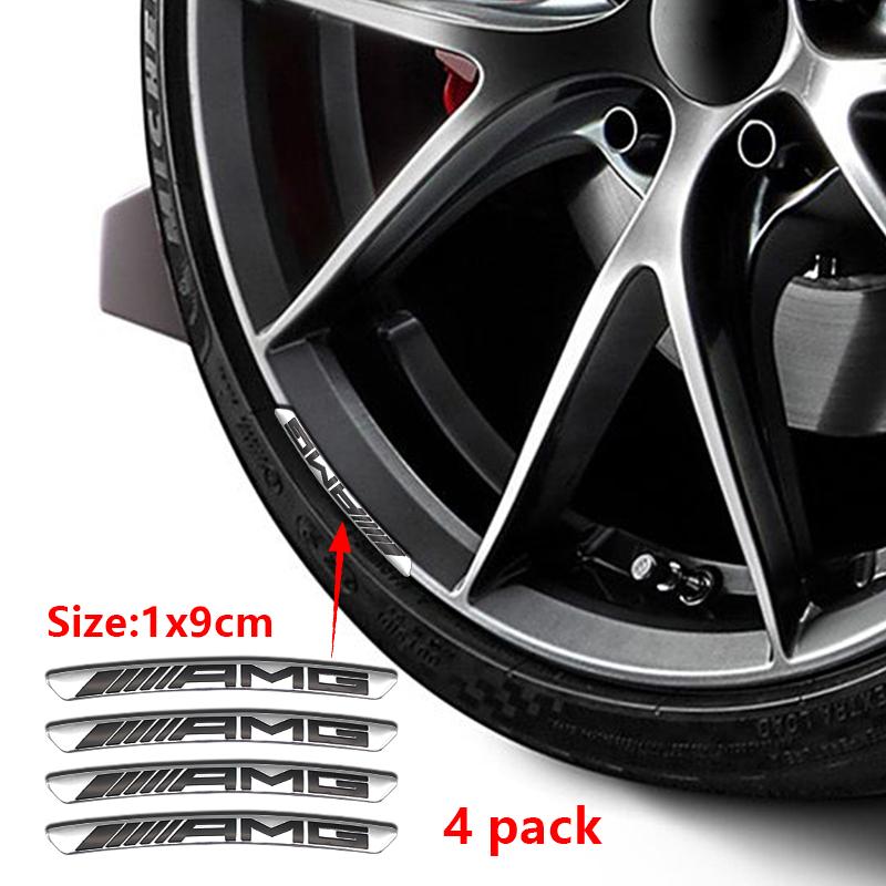 4Pcs Aluminum Black Silver Wheel Rim Hub Center Cap Badge Steering Wheel Emblem Sticker For Mercedes Benz AMG Styling Accessory