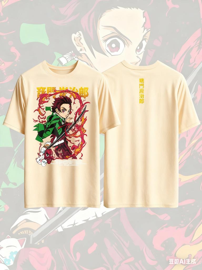 Demon Slayer Kamado Tanjirou Anime Printed Cotton Tshirt for Men and Women Casual Fashion Oversized Anime Peripheral Clothing