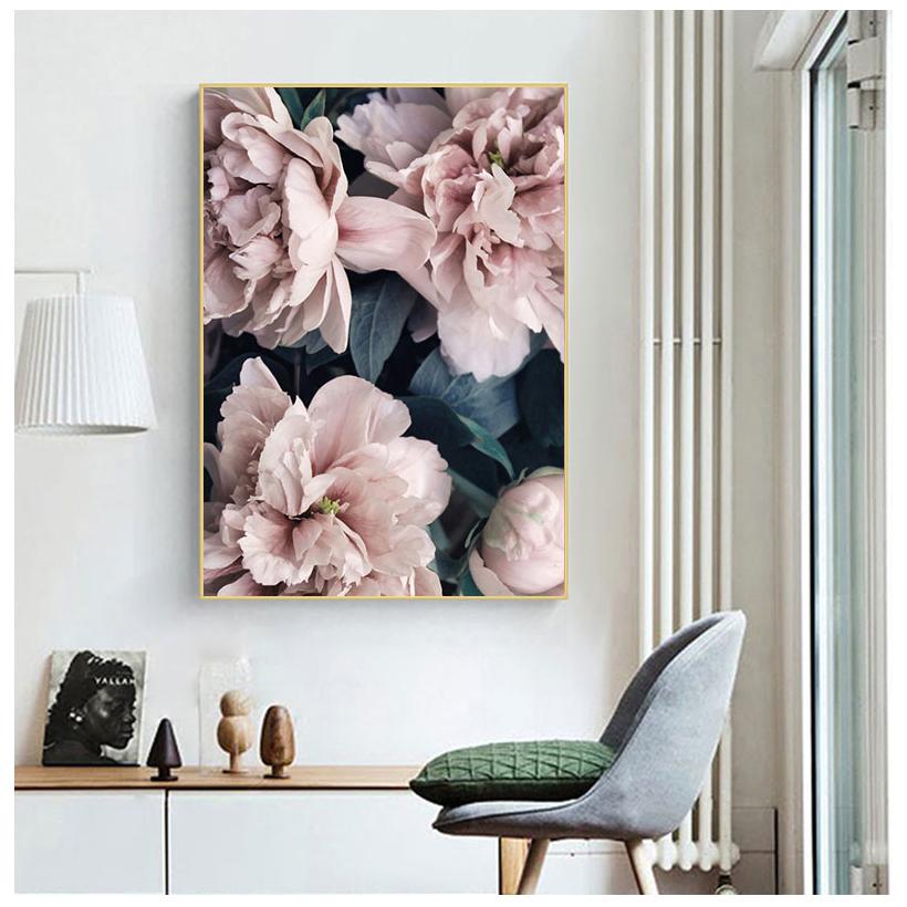 Oil Painting Blooming Peony Petals Nordic Art Poster