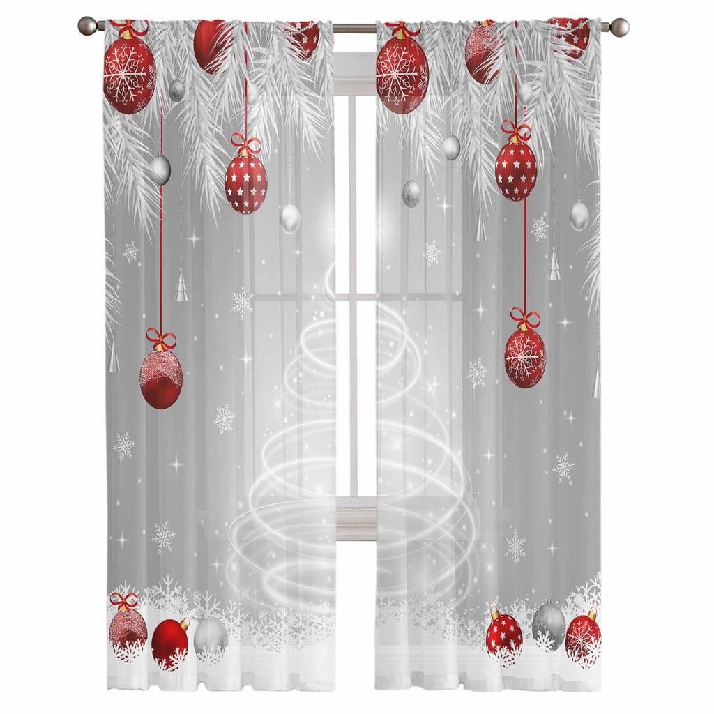 Boże Narodzenie i Zima Srebrne Liście Cedru Zasłony Do Salonu Sypialni Dekoracja Domu Okno Voile Tiul Zasłony Zasłony
