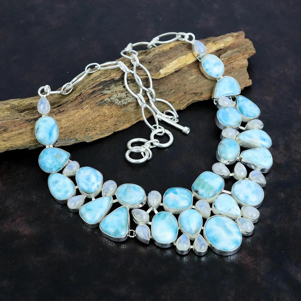 Combo Of 3 Set Natural Larimar Gemstone 925 Sterling Silver Jewelry Set