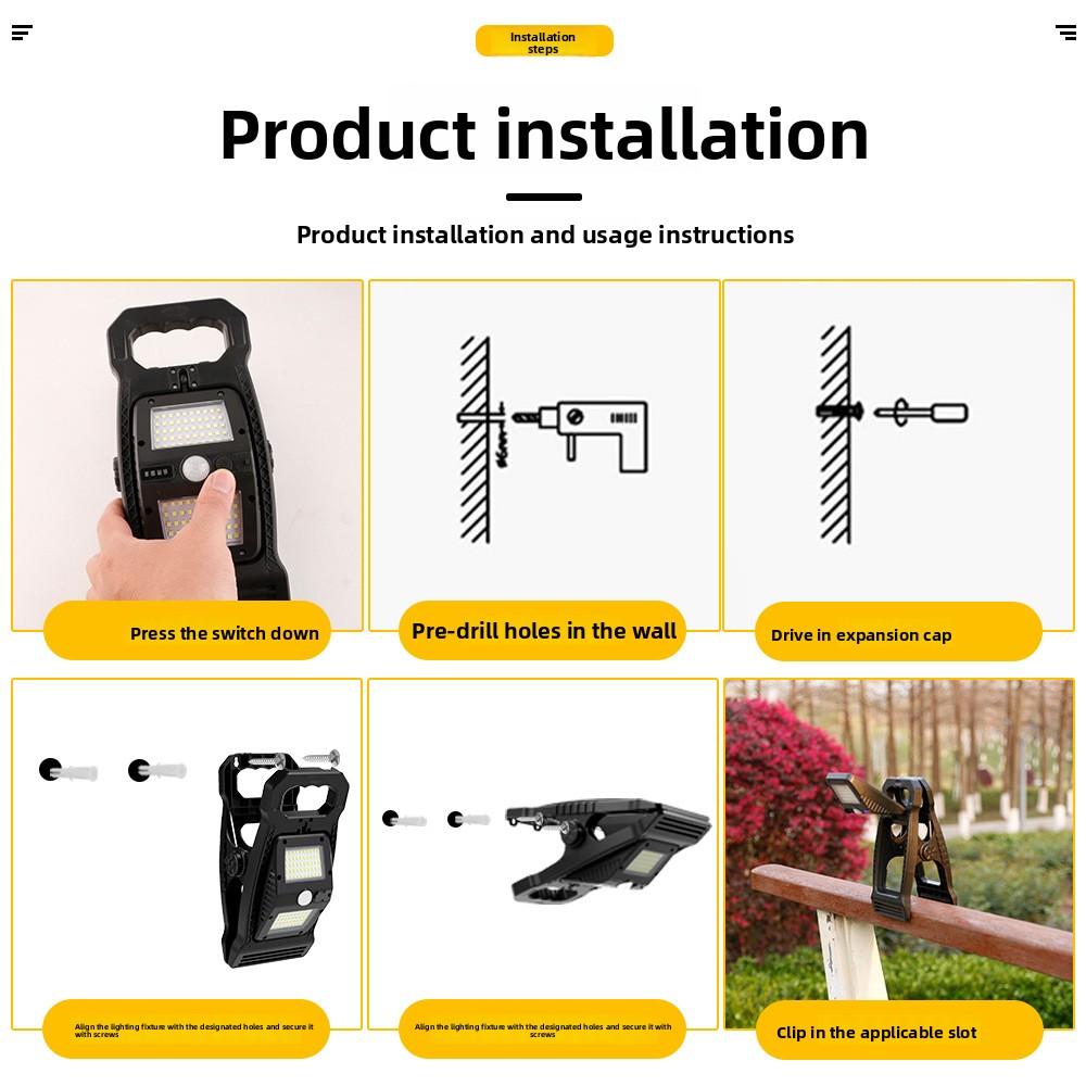 Solar Outdoor Light Yard Garden Fence Clip Lamp Home Waterproof Wall Light Motion Sensor Super Bright Lighting Street Lamp