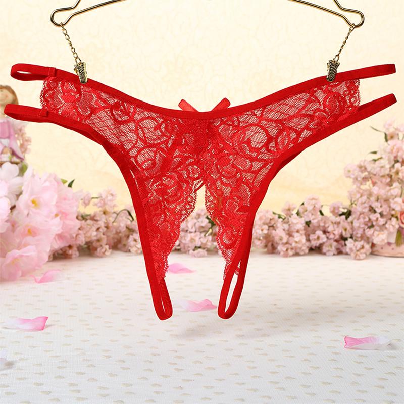 Knickers Transparent Open Crotchless Lingerie G-string Panties Briefs Women Thong Bow Lace Sexy Underwear Tempation
