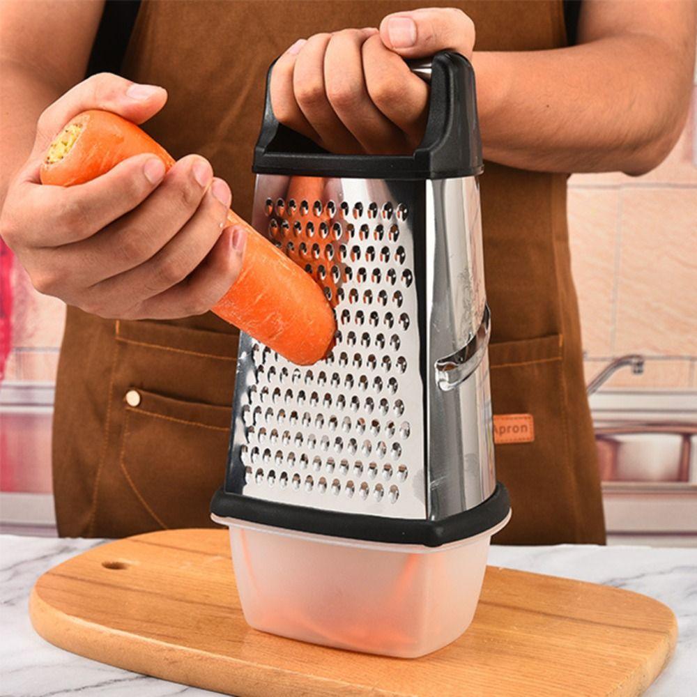 Stainless Steel Multi-functional Four-side Grater Upright Non-slip Base Vegetable Slicer with Storage Box Cheese Grater Potato
