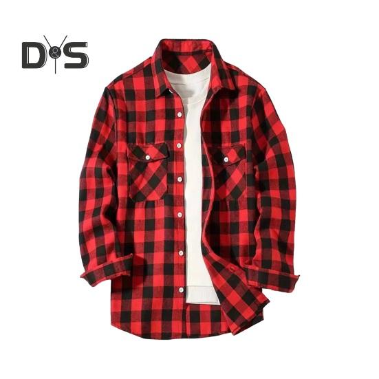 

Осень-зима Мужская рубашка Пальто Клетчатый принт Длинные рукава Нагрудный карман Отложной воротник Однобортный свободный пиджак контрастного цвета XL