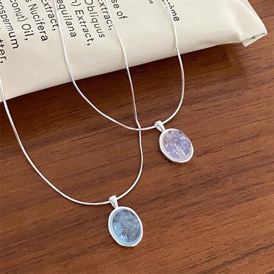 Moonstone Aquamarine Oval Pendant Women's Necklace Clavicle Chain Xiaohongshu Same Ins Wind Neck Chain Tide