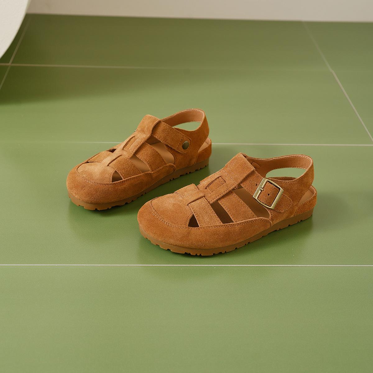 

Retro woven sandals women s summer new flat bottom versatile beach bag head sandals women s shoes tide 40 коричневый