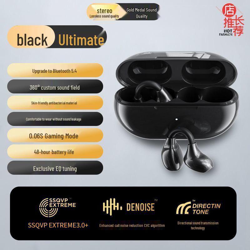 Bluetooth Bone Conduction Sports Earbuds: Clip-on, Long Battery Life, Over-ear, Wireless, Not In-ear.