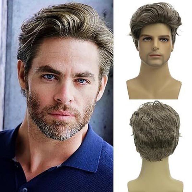 

Ash Blonde Short Synthetic Wig, Men s Side Part Wavy Wig for Daily Wear