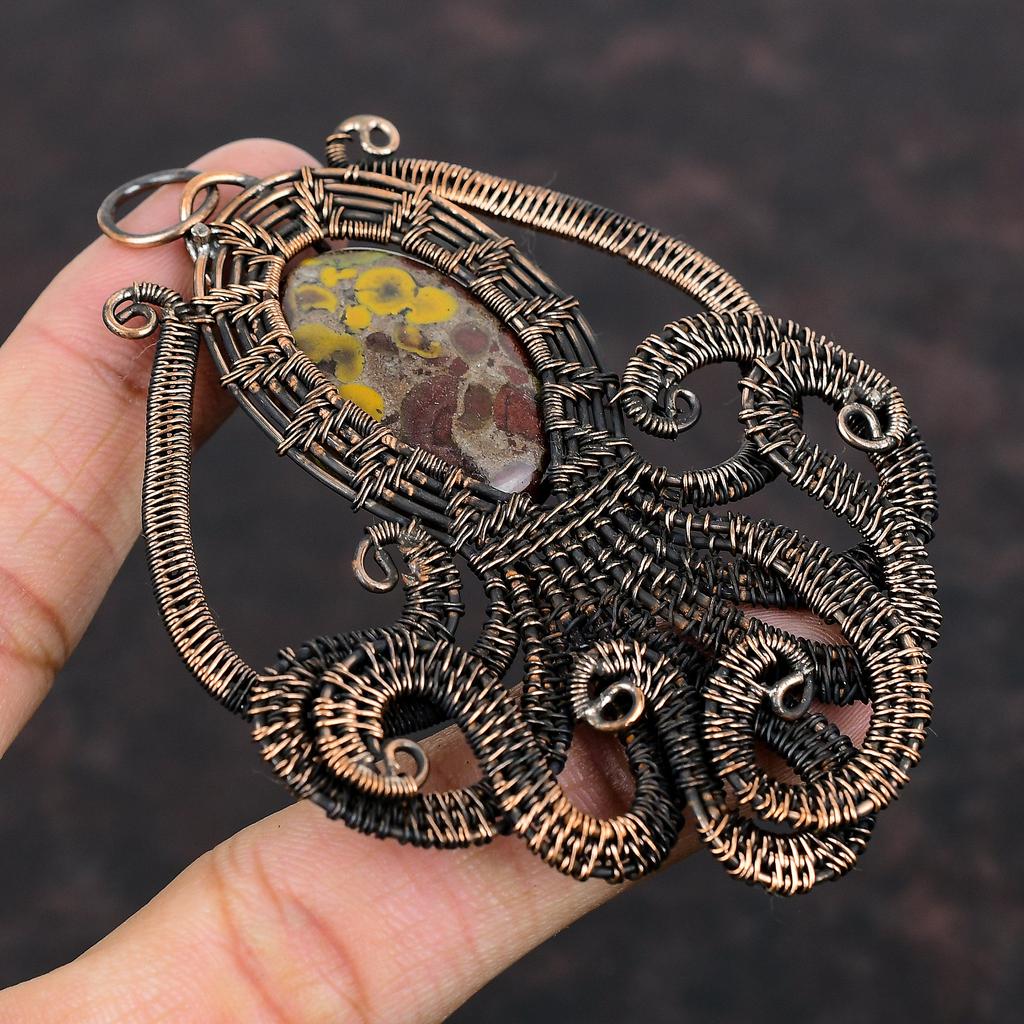 Fruit Jasper Pendant Copper Wire Wrapped Gemstone Pendant Copper Jewelry Handmade Pendant Wire Wrapped Jewelry Gift For Her Octopus Pendant