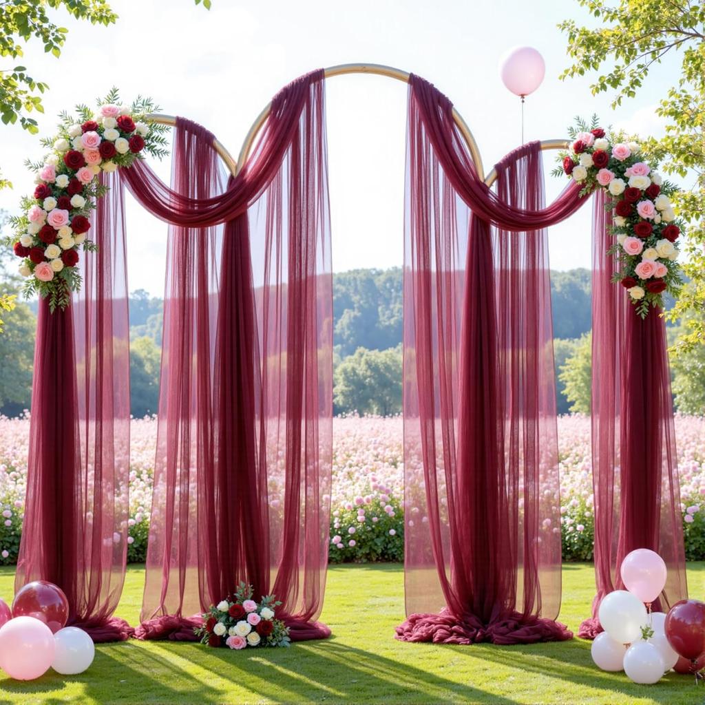 2Pcs Wedding Arch Draping Fabric for Wedding Reception Sheer Tulle Backdrop Curtain Birthday Party Baby Shower Ceiling Decor