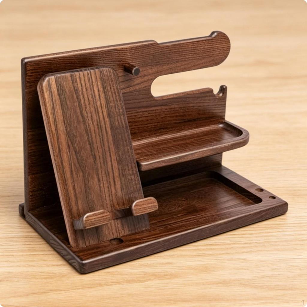 Bedside Valet Tray MultiCompartment Wooden Phone Dock Space Saving Desktop Gadget Holder for Office