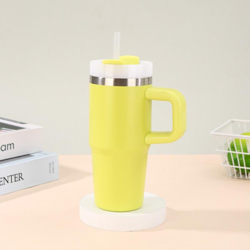 14oz Stainless Steel Vacuum Insulated Travel Mug With Handle Straw Car Office Outdoor Use