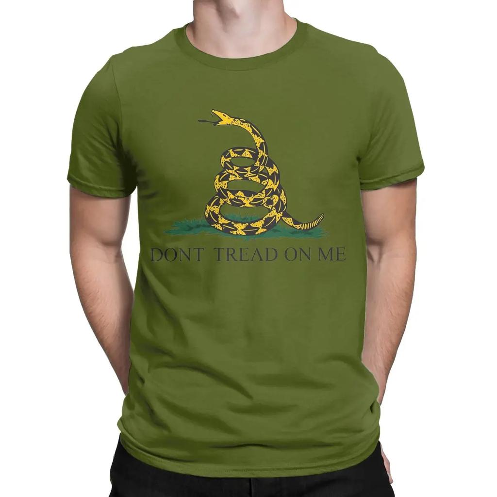 Novelty Don't Tread On Me Snake Flag T-Shirt Men Round Neck Cotton T Shirt Short Sleeve Tee Shirt Summer Tops