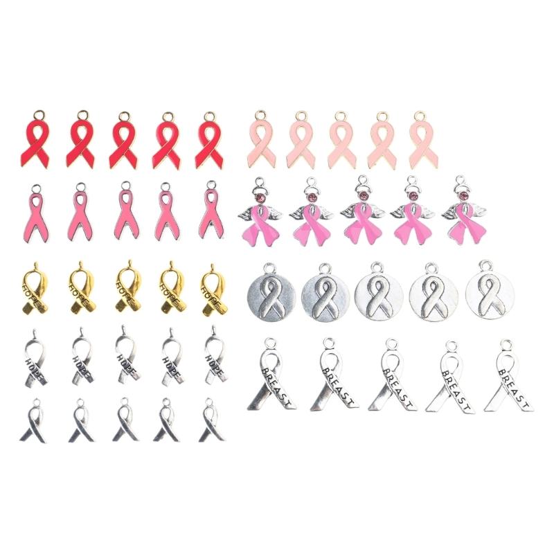 50pcs Alloy Drop Oil Pendant Beads Breast Cancers Logos Ribbon Pendants Jewelry Making Supplies DIY Necklace Accessories