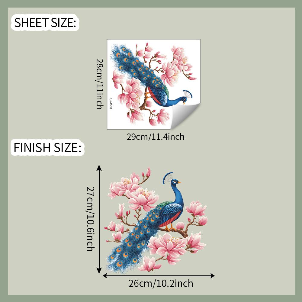 

Painted Peacock Peach Blossom Static Cling Window Sticker for Living Room Balcony Glass Showcase Home Decor 28x29cm разноцветный